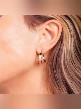 18k Gold Plated Double Cuff Cubic Zirconia Earrings